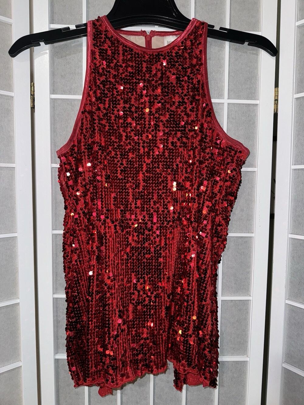 Balera Sequin Top Womans MA Red Dance Sleeveless Split Wrap Open Back See Detail